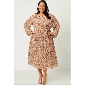 Hayden Los Angeles LA Pleated Skirt Floral Printed Dress 1X Pink Ditsy‎ Midi